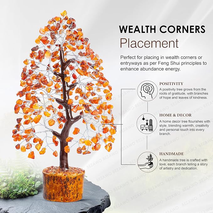 Crocon® Carnelian Crystals Tree, Birthday Gifts for Women, House Warming Gifts New Home Decor, Healing Crystals Spiritual Present, Mom Birthday Gift Her, Orange Decor, Gemstones Money Tree Positivity