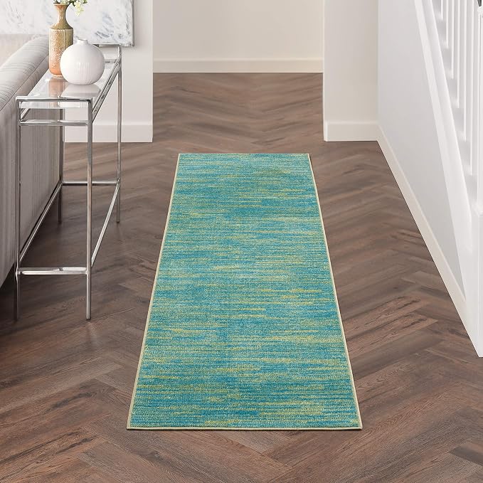 Nourison Home Nourison Essentials Blue Green 2'2" x 10' Area Rug - Easy Clean, Non Shedding, Bed Room, Living Room, Dining Room, Kitchen (10' Runner)