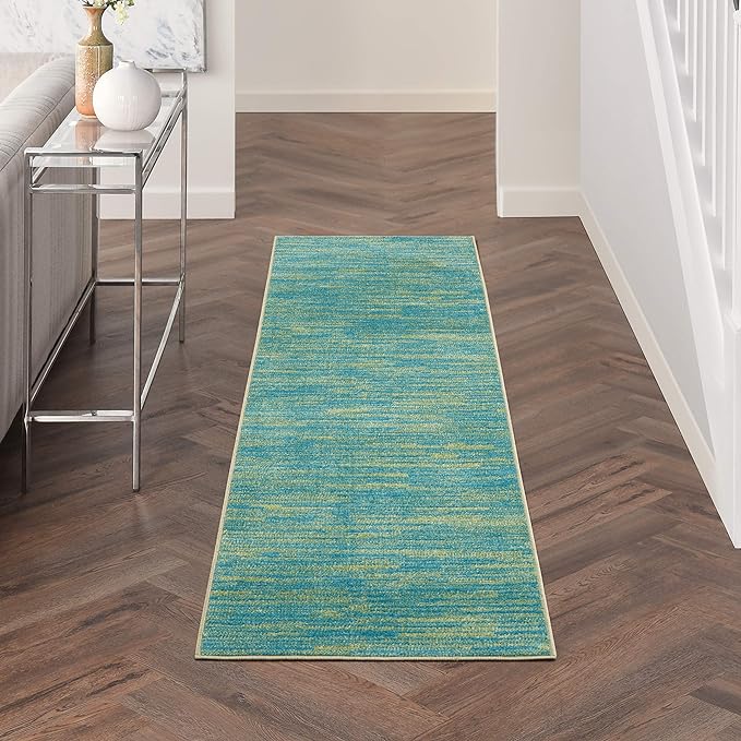 Nourison Home Nourison Essentials Blue Green 2'2" x 7'6" Area Rug - Easy Clean, Non Shedding, Bed Room, Living Room, Dining Room, Kitchen (8' Runner)