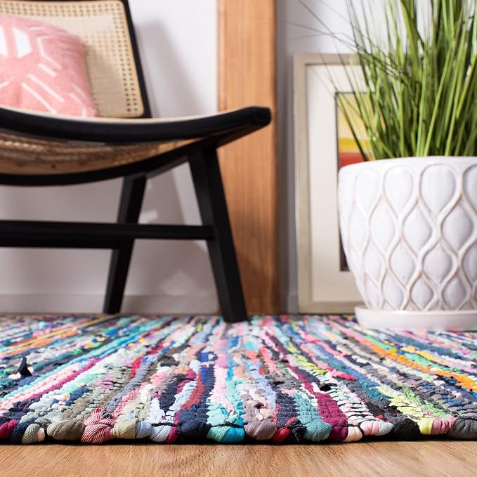 SAFAVIEH Montauk Collection Area Rug - 5' x 8', Black & Pink, Handmade Flat Weave Cotton, Ideal for High Traffic Areas in Living Room, Bedroom (MTK251Z)