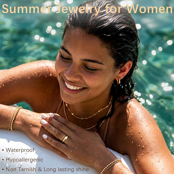 Gold Rings for Women Men Non Tarnish, Waterproof Chunky 14K Gold Plated Dainty Stackable Rings Trendy Statement Pinky Thumb Rings Engagement Eternity Wedding Band Ring Stacking Gold Jewelry Size 3 4 5 6 7 8 9 10 11