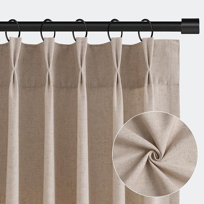 Aersas Sand Beige Pleated Linen Curtains 84 Inches Long 2 Panels Set for Living Room Bedroom Dining Pinch Pleat Back Tab Light Filtering Boho Farmhouse Window Curtain 84 Inch Length