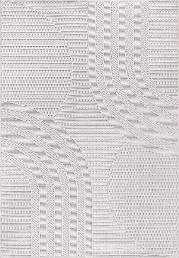 CAMILSON Micro Loop Rug 6x9 Modern Luxury Geometric Arch Area Rugs Soft High and Low Pile Stain Resistant Easy-Cleaning Non-Shedding for Living Room Office Indoor Carpet (6 x 9 / White)