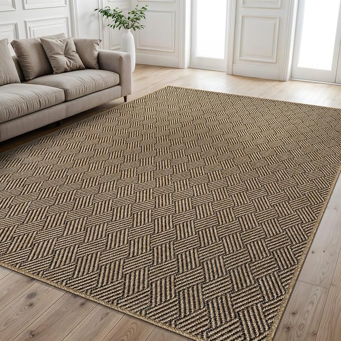 Luul Home Easy Jute Rugs 5x7 Herringbone Natural Color Living Room Indoor Outdoor Area Rug for Patio and Kitchen Rug High Traffic Washable Easy to Clean Solid Boho Woven Design Carpet (5 x 7)