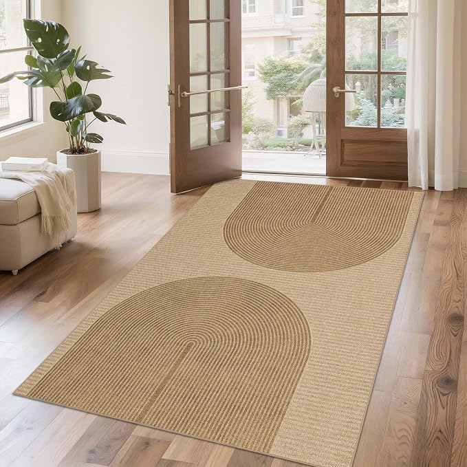Easy Jute Rug for Pet Homes: 4x6 Outdoor Rug - Geometric Arch Pattern | Washable Design Cuts Your Cleaning Time by 75% and Maintain Shape and Texture after 50 Machine Wash Cycles