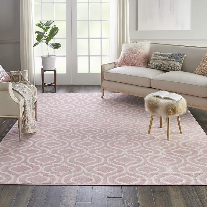 Nourison Home Jubilant Trellis Pink 8'6'' x 12' Area-Rug, Easy-Cleaning, Non Shedding, Bed Room, Living Room, Dining Room, Kitchen (8x12)