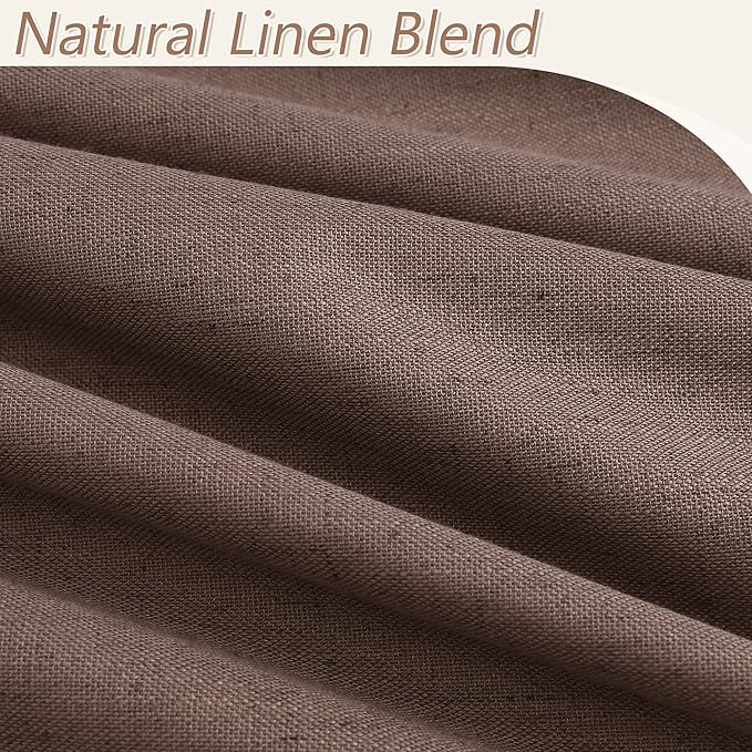 Guken Mocha Mousse 100% Blackout Linen Curtains 90 Inch Length 2 Panels Set for Living Room Bedroom Back Tab/Rod Pocket Thermal Insulated Farmhouse Black Out Drapes Room Darkening,52x90