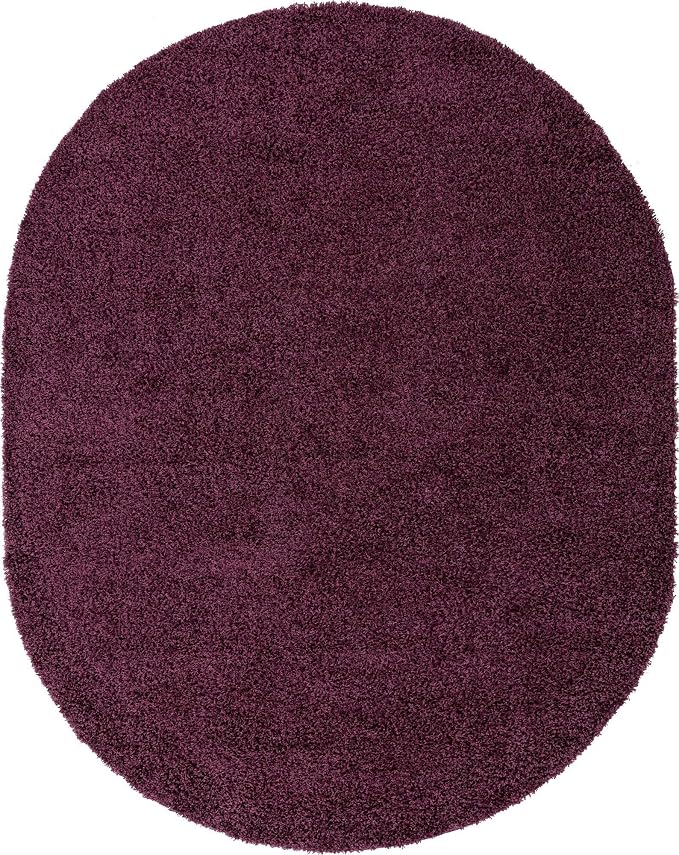 Unique Loom Solid Shag Collection Area Rug (8' x 10' Oval, Eggplant Purple)