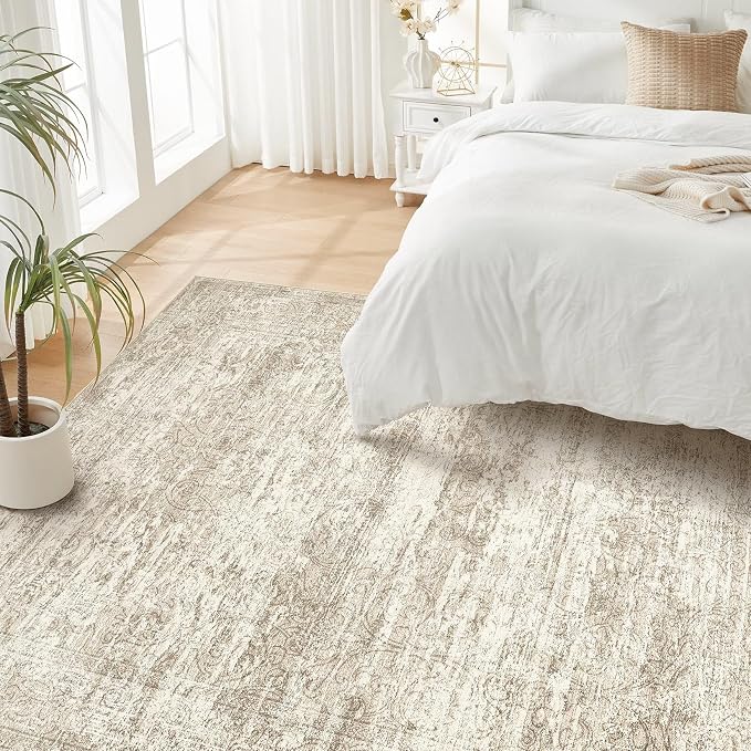 DMOYEST Area Rug Living Room Rugs - 5x7 Abstract Large Soft Indoor Washable Rug Neutral Modern Low Pile Carpet for Bedroom Dining Room Farmhouse Home Office - Vintage Beige