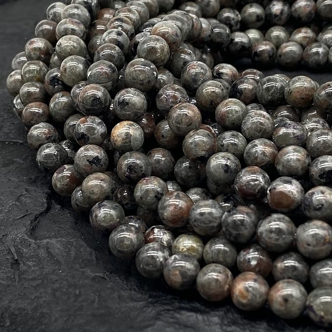 ABCGEMS (UV Glowing Rock - Authentic USA-Sourced) American Smoky Yooperlite Beads from Lake Superior (Flashing Flame Under Ultraviolet) DIY Jewelry Making Smooth Round 12mm