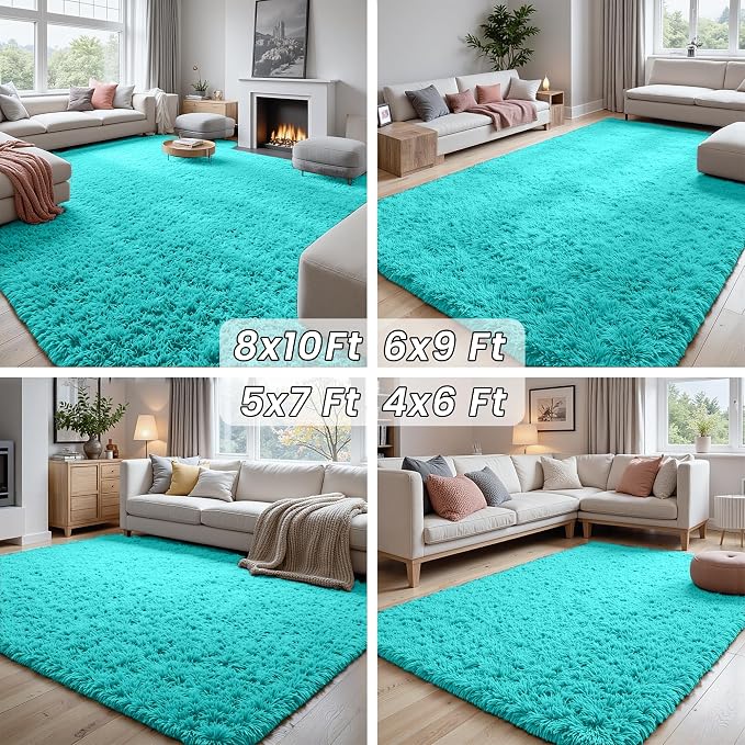 8x10 Area Rugs for Living Room Rug: Soft Fluffy Shag Teal Blue Rugs for Bedroom, Non-Slip Large Fuzzy Plush Rug Indoor Floor Carpet for Nursery Kids Boys Girls Room, Dorms, Playroom, Modern Home Decor