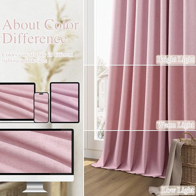 Guken 100% Blackout Curtains 120 Inch Length 2 Panels Set for Living Room Bedroom Back Tab Thermal Insulated Black Out Linen Drapes Room Darkening Rose,52x120