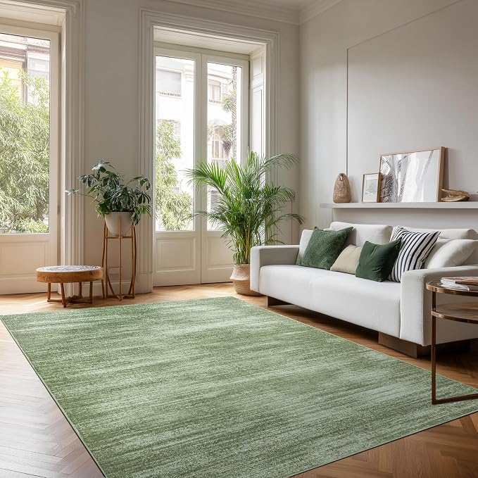 BILEEHOME Abstract Area Rugs for Living Room Olive Green 5x8 Rug Washable | Neutral Boho Dark Green, with Non Slip Rubber Backing, Soft Low Pile Floor Covering Carpet, for Nursery Playroom Bedroom
