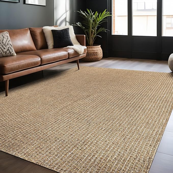 Luul Home Easy Jute Rugs 5x7 Natural Color Living Room Indoor Outdoor Area Rug for Farmhouse Patio and Kitchen Rug High Traffic Washable Easy to Clean Solid Boho Woven Design Outside Carpet (5 x 7)
