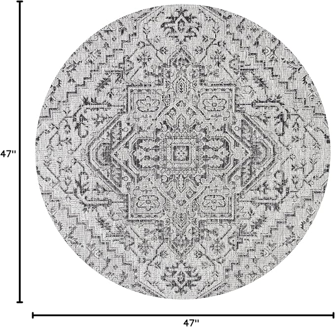 JONATHAN Y Boho Medallion Indoor Outdoor Round Area Rug 4 Ft Black/Gray, Estrella Textured Weave for Backyard, Patio, Porch, Easy-Cleaning, High Traffic, Pet-Friendly, Non-Shedding (SMB105D-4R)