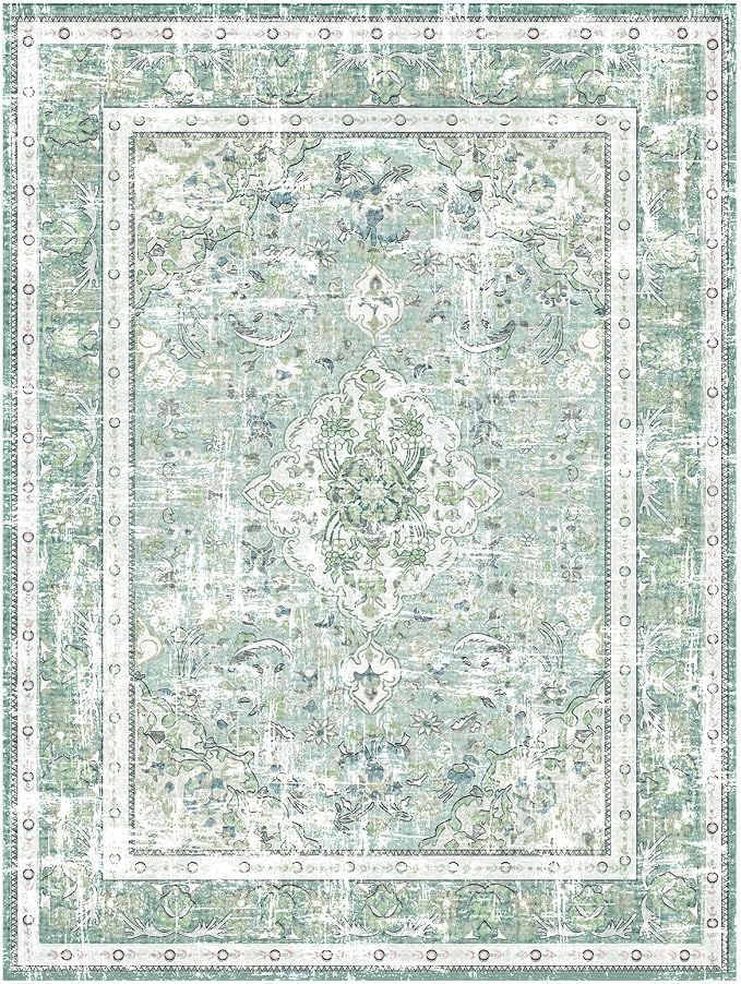 Vhong Boho Area Rugs Washable Vintage Modern Neutral Small Carpet Sage Green 2×3 High Traffic Rugs Doormat for Bathroom Kitchen Entryway Non Slip