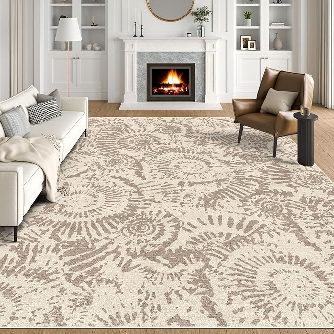 BLISSA Taupe Modern Living Room Rug - 8x10 Soft Washable Bedroom Area Rug Non-Slip Low-Pile Neutral Contemporary Abstract Rugs for Living Room Bedroom Dining Room Under Table Nursery Large Carpet