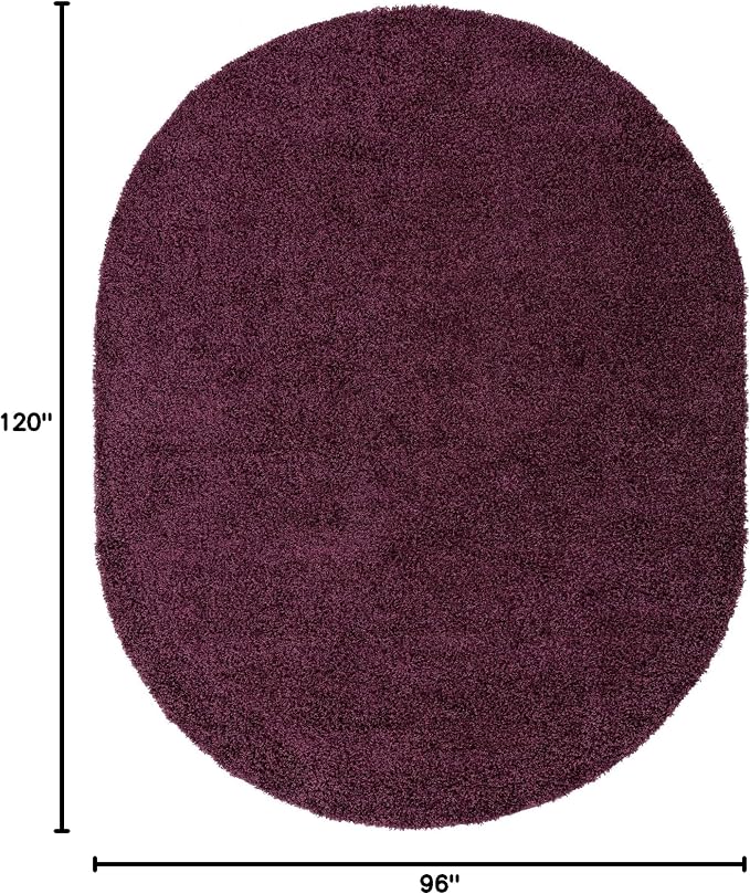 Unique Loom Solid Shag Collection Area Rug (8' x 10' Oval, Eggplant Purple)