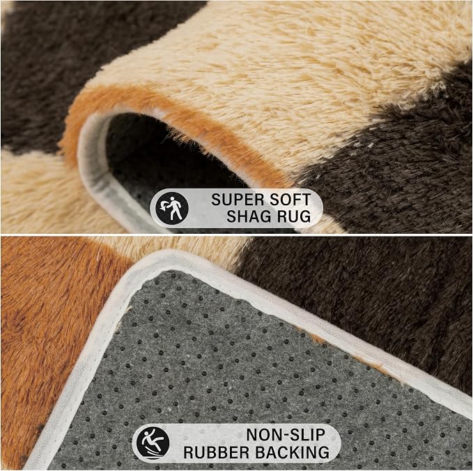 PureCozy Shag Rug 9x12 for Living Room Soft Non-Slip Large Area Rug Bedroom | Fluffy，Washable，Checkered Rug, Kids Room, Nursery Room, Classroom