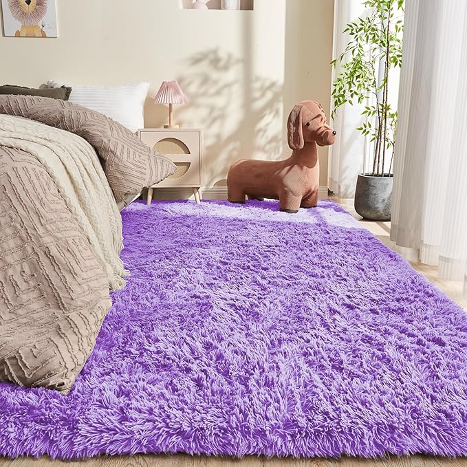 OPPODREAM 9x12 Light Purple Rugs for Bedroom, Ultra-Soft Fluffy Area Rugs for Living Room, 9 x 12 Shag Carpet for Nursery, Kids, Girl, Boy, Baby, Plush, Fuzzy, Shaggy, Cute Home Decor
