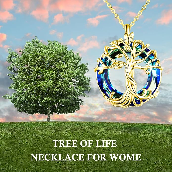 TOUPOP Tree of Life Necklace Gifts for Women 925 Sterling Silver Family Tree Pendant with Crystal Birthday Irish Jewelry Gifts for Women Her Wife Mom