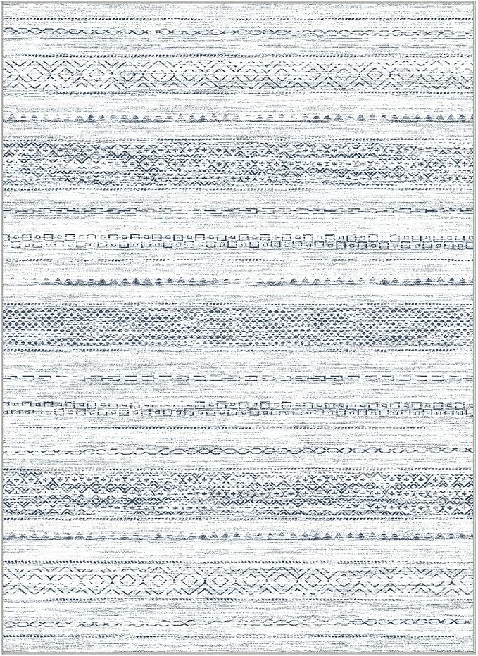 Nakagishi 9x12 Area Rugs Living Room: Washable Boho Large Neutral Soft Farmhouse Rug Stain Resistant Modern Indoor Floor Non-Slip Carpet for Bedroom Nursery Kids Playroom Office Dining Dorm-White Blue
