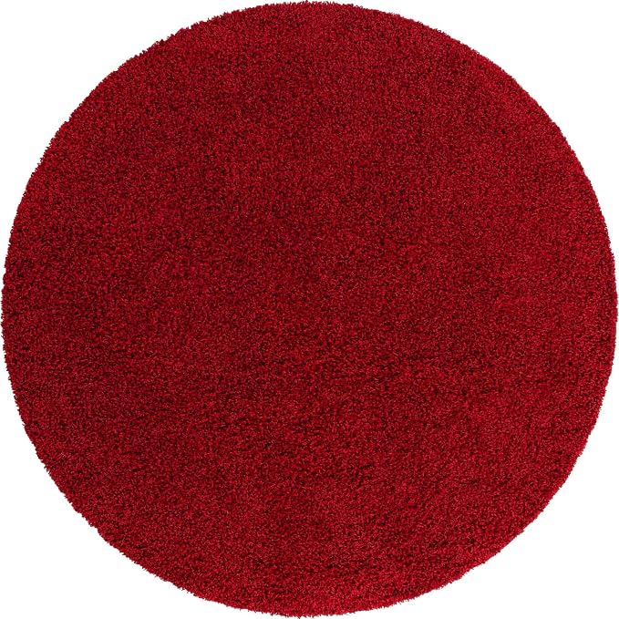 Unique Loom Solid Shag Collection Area Rug (7' 1" Round, Cherry Red)