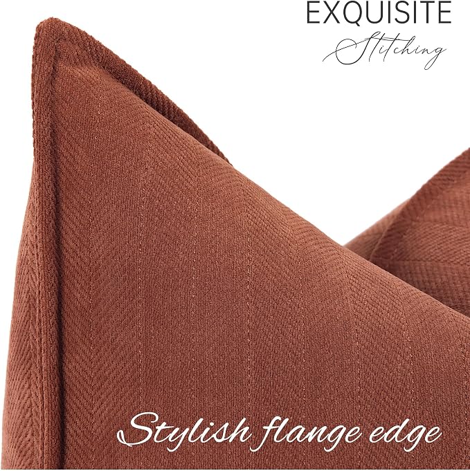 ZWJD Rust Throw Pillow Covers 26x26 Set of 2 Chenille Fall Pillow Covers with Elegant Design Soft and Luxurious Decorative Throw Pillows for Couch, Bed, and Home Decor