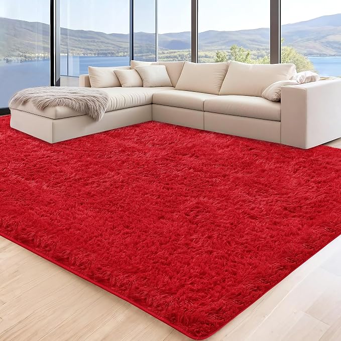 5x7 Red Fluffy Shag Area Rugs for Living Room Bedroom Girls Kids | Ultra Soft Comfy, Fuzzy Shaggy Plush Carpet for Nursery, Modern Indoor Home Decor, Upgrade Non-Slip