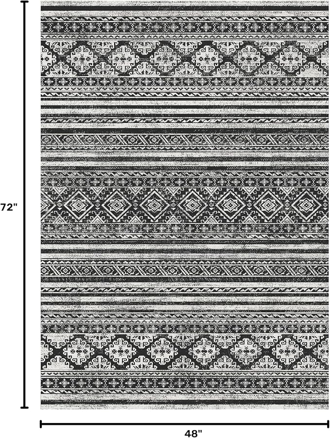 RUGSURE Washable Area Rugs 4' x 6' - 1/6 Thick - Moroccan-Inspired -Stain & Water Resistant Non-Slip - Resistant Rug for Living Room, Bedroom, Nursery, Pet & Child Friendly (Black)