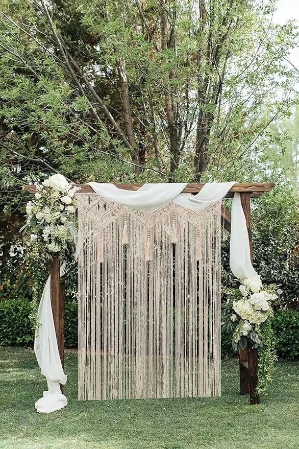 Boho Curtains for Bedroom Macrame for Windows Living Room Boho Decor Large Macrame Wall Hanging Beaded Curtain for Doorway Closet Curtains Wedding Backdrop, 1 Panel 52''W x 72''L