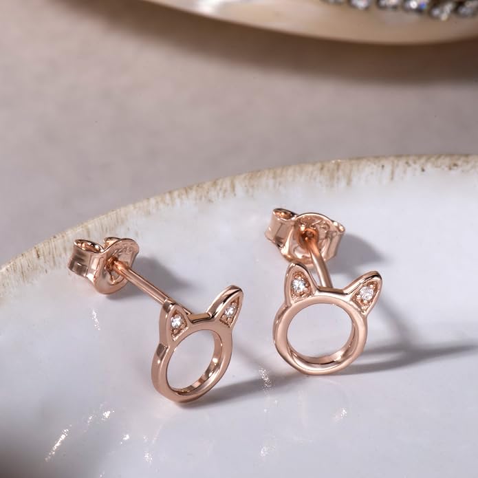 Cat Stud Earrings for women Sterling Silver Hypoallergenic Tiny Small Cute Gold Plated Cubic Zirconia Earrings for Women Girls Birthday Gifts