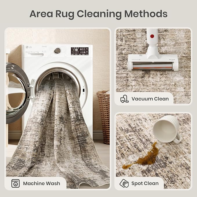 Valenrug Washable Rugs 3x5 - Stain Resistant 3x5 Area Rugs for Living Room, Non Slip Backing Abstract Entryway Rugs for Bedroom, Folable Machine Washable Area Rug(3'x5', Taupe)