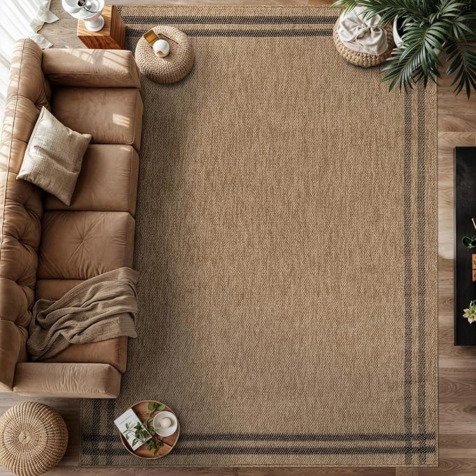 Luul Home Easy Jute Rugs 5x7 Bordered Natural Color Living Room Indoor Outdoor Area Rug for Patio and Kitchen Rug High Traffic Washable Easy to Clean Solid Boho Woven Design Outside Carpet (5 x 7)