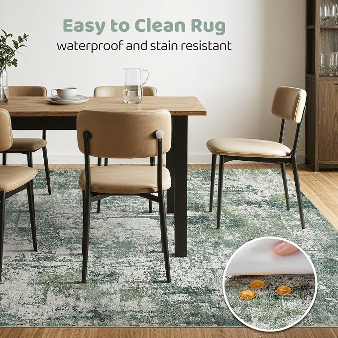 7x10 Area Rug Living Room: Washable Large Abstract Soft Stain Resistant Indoor Floor Rugs Non-Slip Accent Carpet for Bedroom Nursery Playroom Office Dining Room Home House- Dark Green