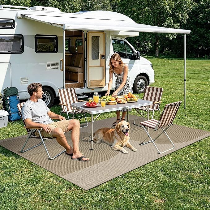 Easy Jute Rug for Pet Homes: 4x6 Outdoor Rug - Taupe Curve Pattern|Washable Design Cuts Your Cleaning Time by 75% and Maintain Shape and Texture After 50 Machine Wash Cycles