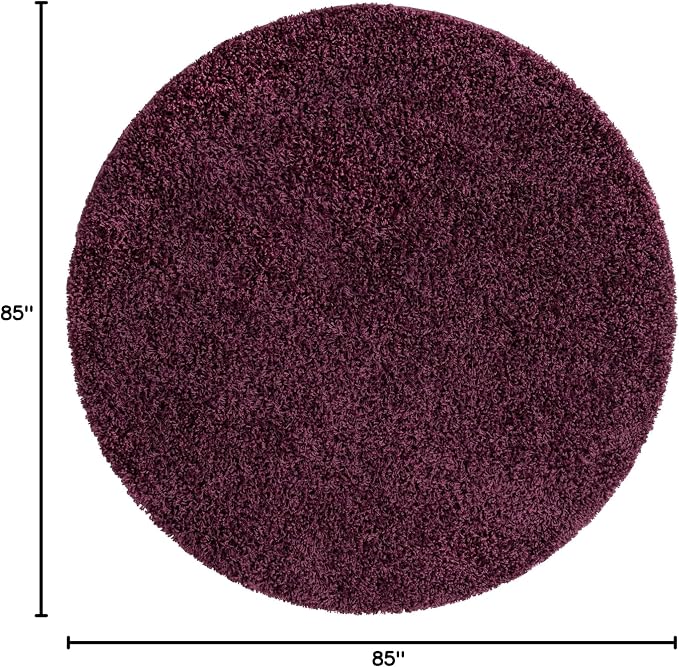 Unique Loom Solid Shag Collection Area Rug (7' 1" Round, Eggplant Purple)