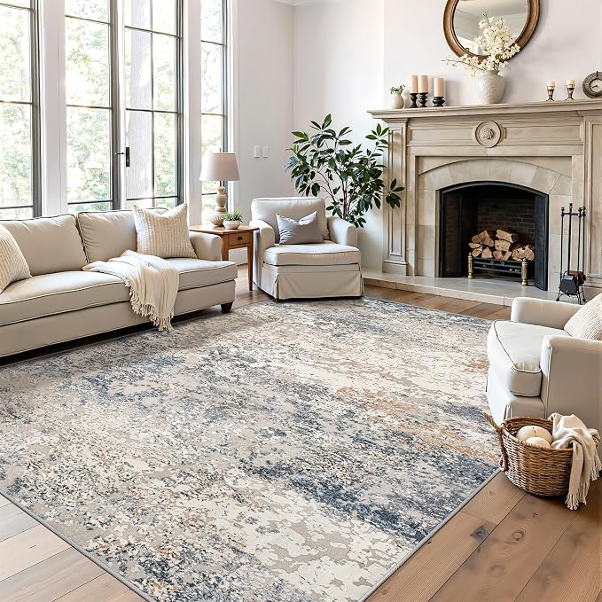 Art&Tuft Washable Rugs 5x8, Anti-Slip Backing Abstract Area Rug 5x8, Stain Resistant Rugs for Living Room, Foldable Machine Washable Area Rug(5'x8', Blue)