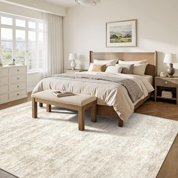 Art&Tuft Washable Rugs 5x7 - Stain Resistant Anti-Slip Backing Abstract 5x7 Area Rugs for Living Room, Foldable Machine Washable Area Rug(5'x7', Beige)