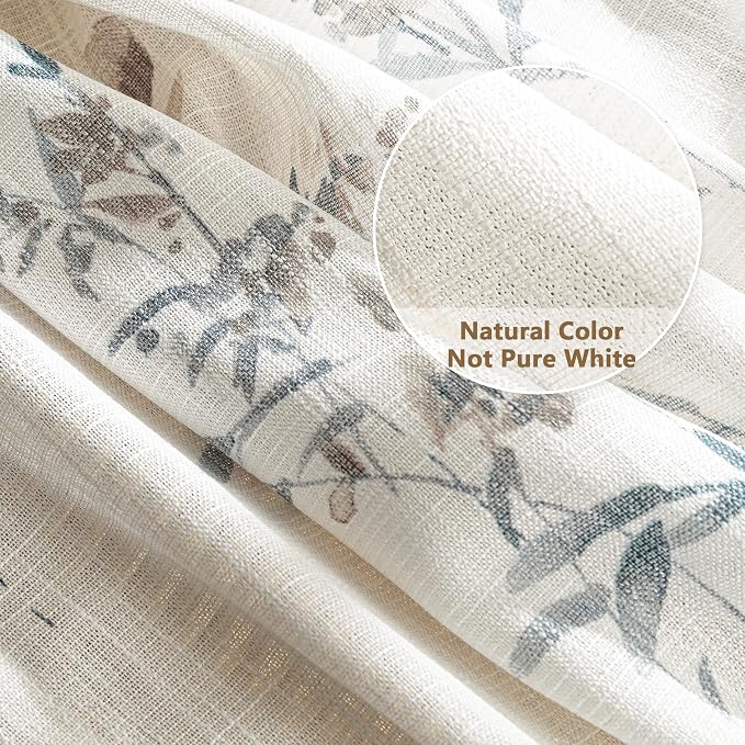 MYSKY HOME Sheer Floral Curtains 63 Inch Long for Bedroom Linen Look Drapes Light Filtering Privacy Added for Living Room Kitchen Farmhouse Style Texture Soft Touch Window Treatment, 50'' Wide, 2 Pcs