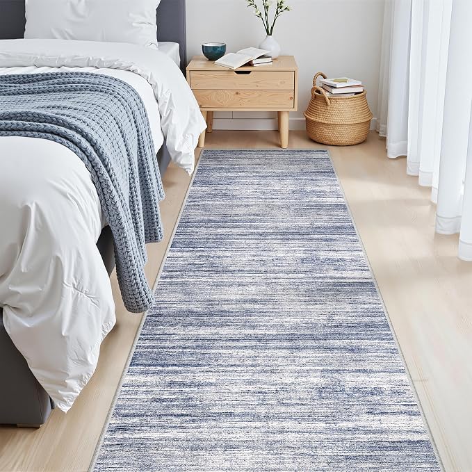 2x8 Runner Rug Non Slip,Washable Hallway Runner Rug,Blue | Neutral Rugs for Kitchen,Entryway,Bedroom,Bathroom,Nursery Room,Thin,Soft Runner Rug,Stain Resistant Indoor Carpet