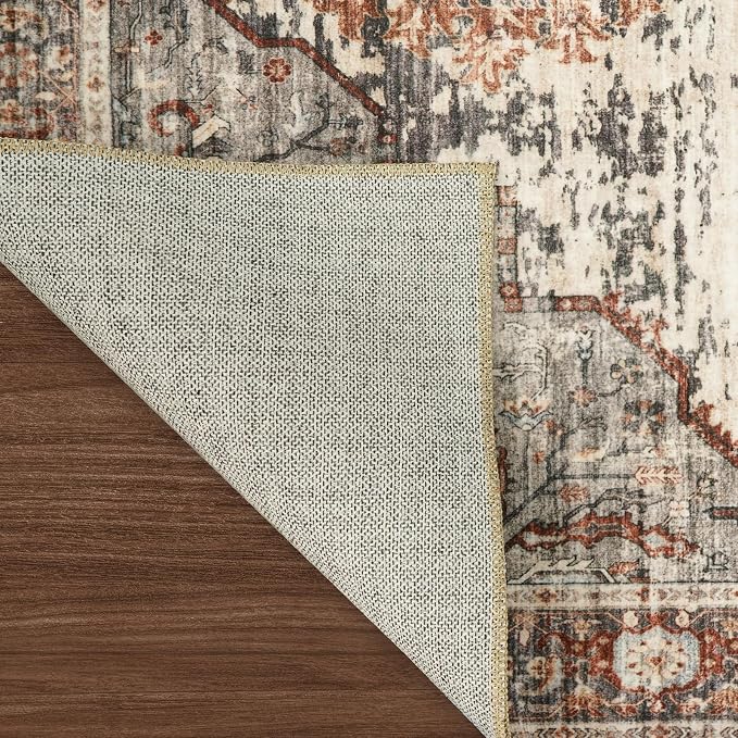 RUUGME Washable 2x3 Area Rugs - Large Boho Rugs for Living Room Stain Resistant Carpet Vintage Tribal Rugs for Bedroom Kitchen Bathroom with Non Slip Backing Home Decor Floor Decoration Mat 2x3 Brick