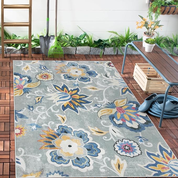 Lahome Floral Indoor Outdoor Rug, 5x8ft Non Slip Outdoor Patio Rug for Camping Picnic, Portable Outdoor Carpet for Balcony Deck Backyard, Washable RV Mat Outdoor Rugs for Living Room Bedroom,Multi