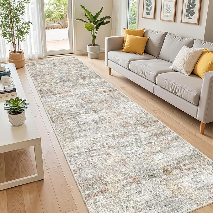 2x10 Runner Rug Non Slip,Washable Hallway Runner Rug,Green | Long Neutral Rugs for Kitchen,Entryway,Bedroom,Bathroom,Laundry Room,Thin,Soft Runner Rug,Stain Resistant Indoor Carpet