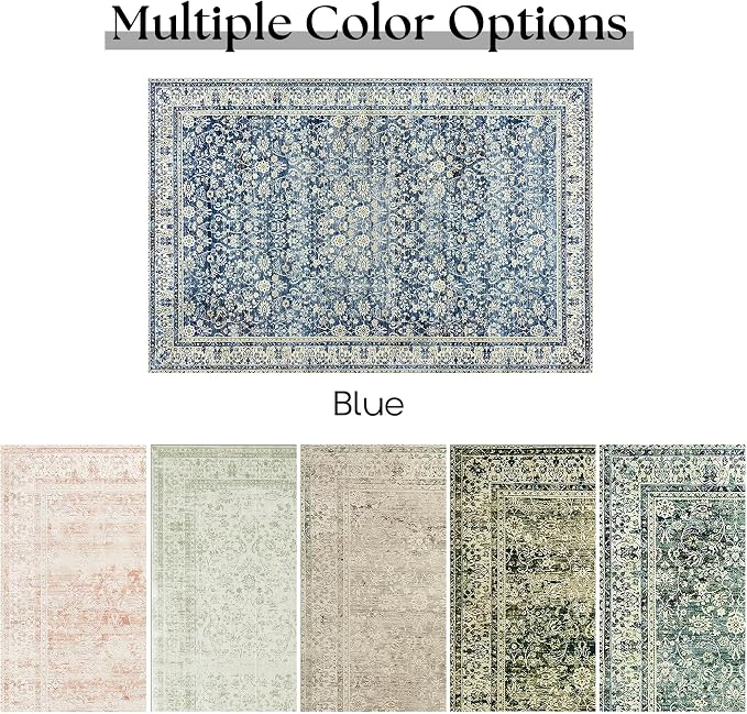 3x5 Front Door Rug Indoor Entrance Blue Bathroom Rugs Non Slip Washable Soft Vintage Boho Distressed Low Pile Carpet with Rubber Backing Dark Blue Rugs for Kitchen Floor Laundry Room 3 x 5