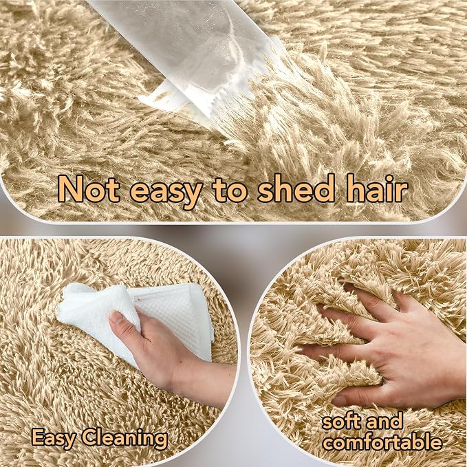 Large Rugs for Living Room 9x12: 9x12 Area Rugs for Living Room- Beige Shag Rug for Bedroom- Fuzzy Plush Modern Carpets for Kids Room (Beige, 9x12 Feet)