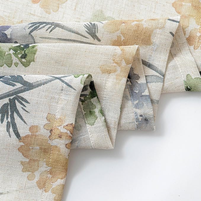MYSKY HOME Sage Green Floral Linen Spring Curtains 72 inch Long 2 Panels Set Semi Sheer Light Filtering Farmhouse Flower Pattern Grommet Top for Living Room Bedroom, 52" W Each Panel