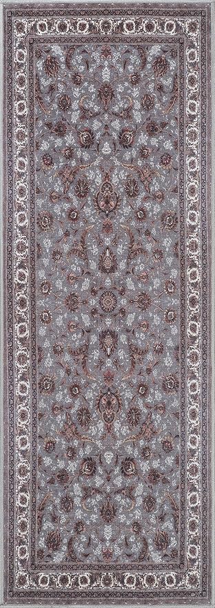 Bloom Rugs Washable Non-Slip 10 ft Runner - Slate Gray Traditional Oriental Runner for Entryway, Hallway, Bathroom, and Kitchen - Exact Size: 2.5' x 10'