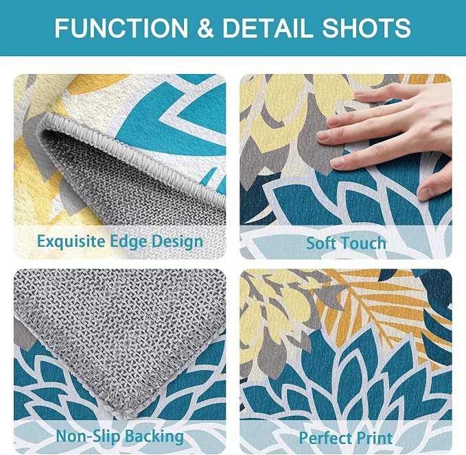 Colorful 6x9 Outdoor Area Rug Washable Multicolored Patio Rug Tropical Botanical Floral Chenille Waterproof Outdoor Carpet Non-Slip for Patio, Deck, Backyard, Porch, Ocean Dahlia