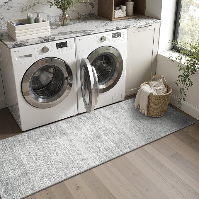 Valenrug Washable Rugs 2x8 - Stain Resistant 2x8 Area Rugs for Living Room, Non Slip Backing Large Area Rugs for Bedroom, Folable Machine Washable Area Rug (2'x8', Grey)